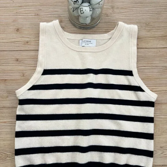 La Ligne Cashmere Stripe Sweater Vest – Ivory/Black – XL - Picture 6 of 6
